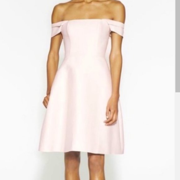 HALSTON Heritage Off Shoulder Silk Faille Cocktail or Bridal Dress - Primrose - Picture 1 of 8